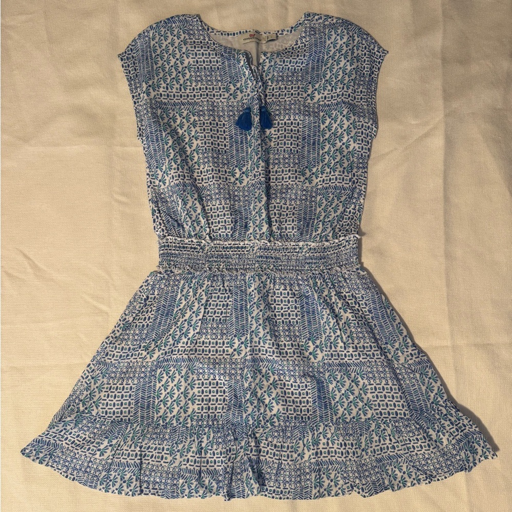 Blue and White Patterned Girls's Dress